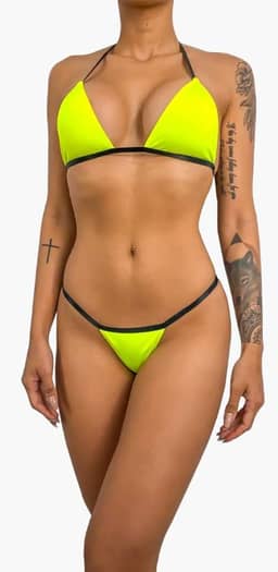 Biquíni Micro Fio Preto Marquinha Do Bronze Do Esparadrapo (Amarelo Neon)