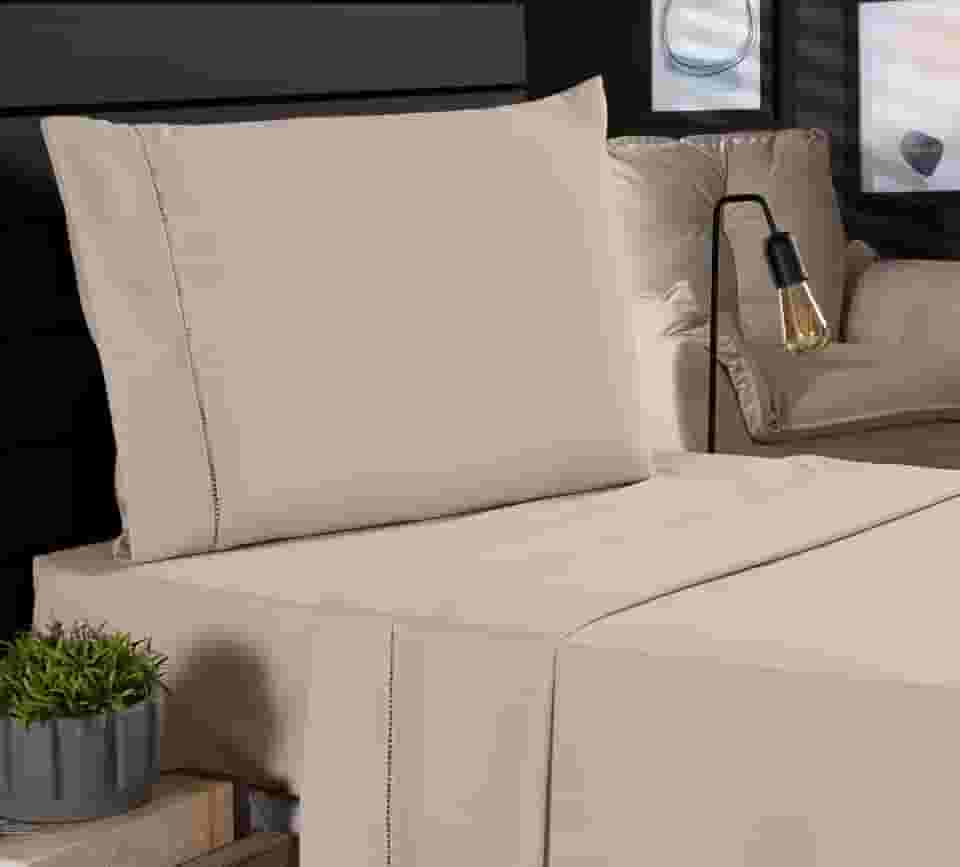 Jogo de Cama Classic Solteiro Percal 400 Fios Ponto Palito 03 Peças, Antiácaro, Anti-pilling com Toque Macio - Bege