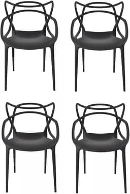 Kit Conjunto 4 Cadeiras Allegra Polipropileno com Encosto Moderna Versátil para Sala de Jantar Cozinha Bar Restaurante Jardim Varanda Cafeteria Shopping Salão de Festas Preto