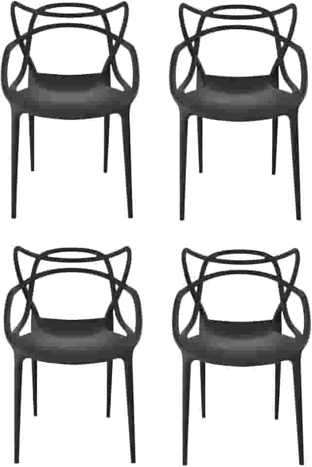 Kit Conjunto 4 Cadeiras Allegra Polipropileno com Encosto Moderna Versátil para Sala de Jantar Cozinha Bar Restaurante Jardim Varanda Cafeteria Shopping Salão de Festas Preto