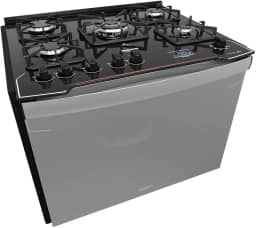 Fogão de Embutir 5 Bocas Preto com Frente Espelhada e Timer Digital Dako Diplomata Grill Style Bivolt