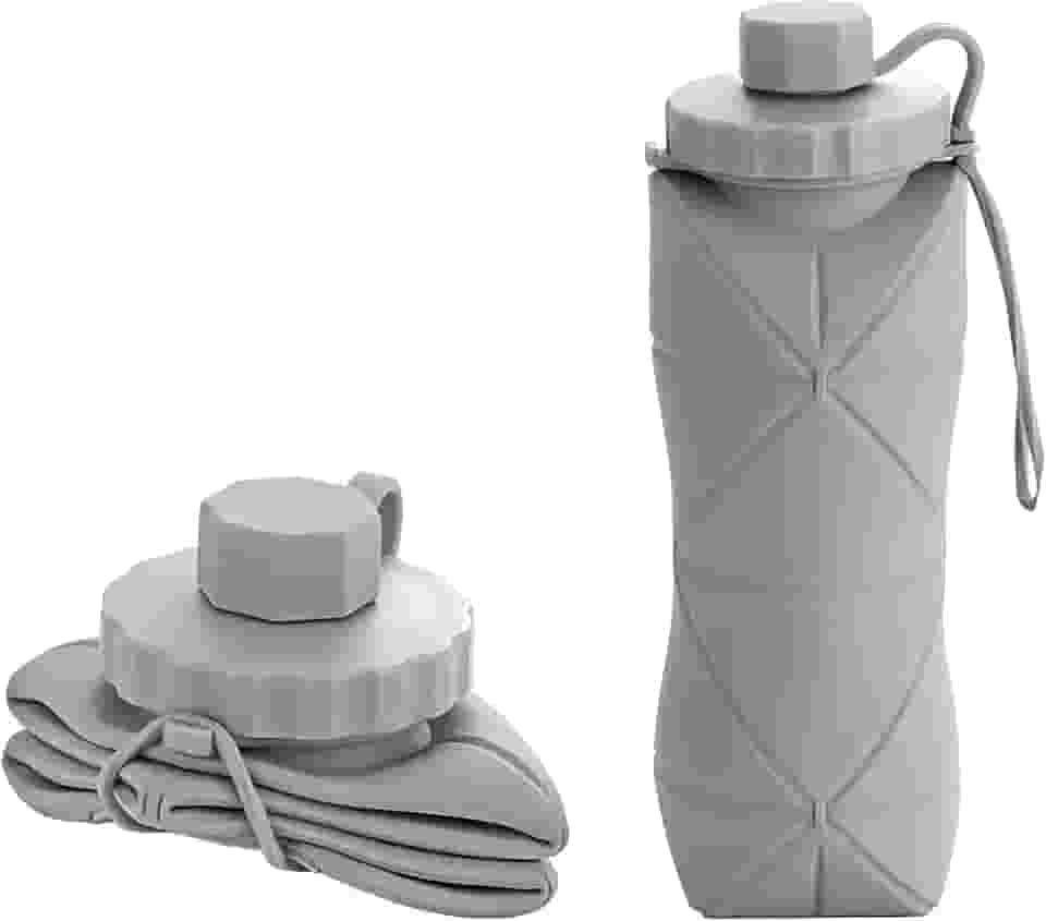 Garrafa De Água Dobrável Retrátil Silicone Portátil Compacta 600ml (CINZA)