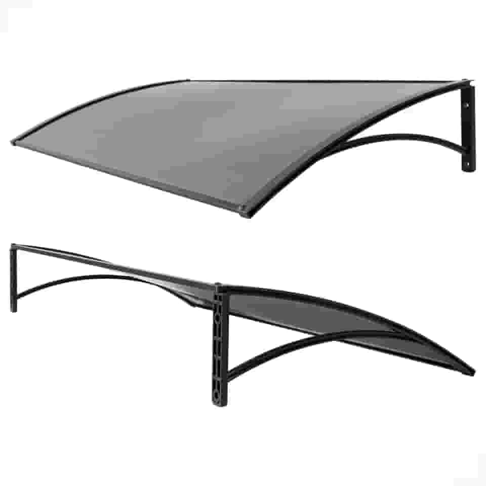 Toldo de Policarbonato com Suporte, 100 x 50 cm, Preto com Fumê, Cobertura para Janela e Porta