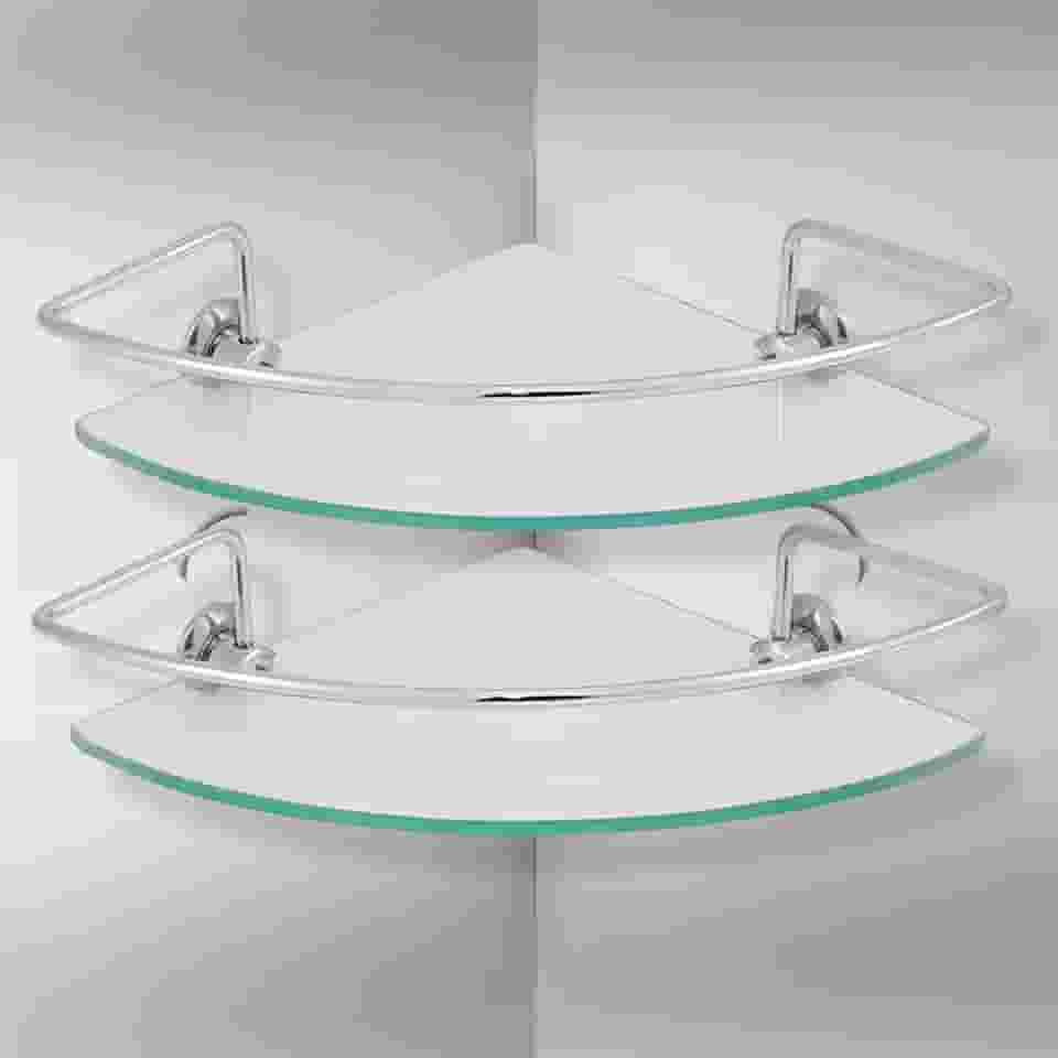 Kit 2 Prateleira Para Banheiro de Canto Porta Shampoo Vidro Temperado 6mm Cantoneira Para Banheiro Incolor