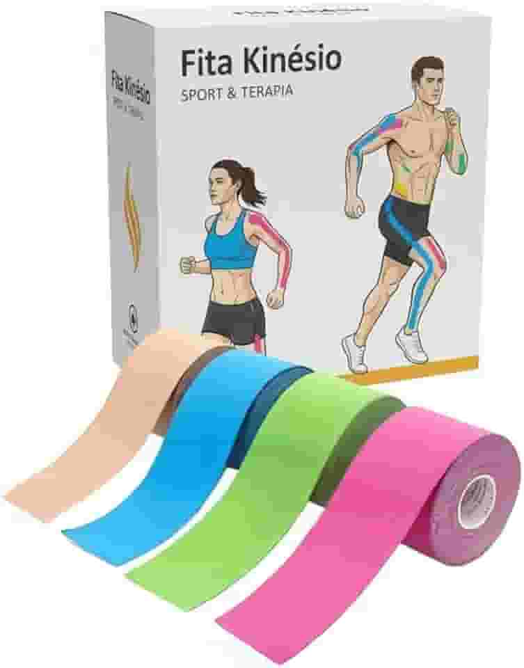 Fita Kinesio Tape Bandagem Elástica Adesiva para Fisioterapia Lesão Muscular Rolo 5 cm x 5 m Funcional Treino Recuperação Muscular Evita Lesões Cores Sortidas