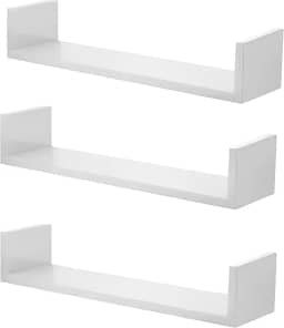 Kit 3 Prateleiras Nichos em U 60x15 MDF Branco Flutuante Multiuso para Livros Decoração Cozinha Lavanderia Quarto