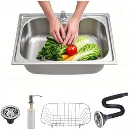 Cuba Gourmet Inox 304 para Cozinha com Acessórios | Pia Quadrada Escovada com Sistema Antirruído | Instalação Embutir ou Sobrepor (50 * 40 * 21CM(Com Dosador Limpeza)