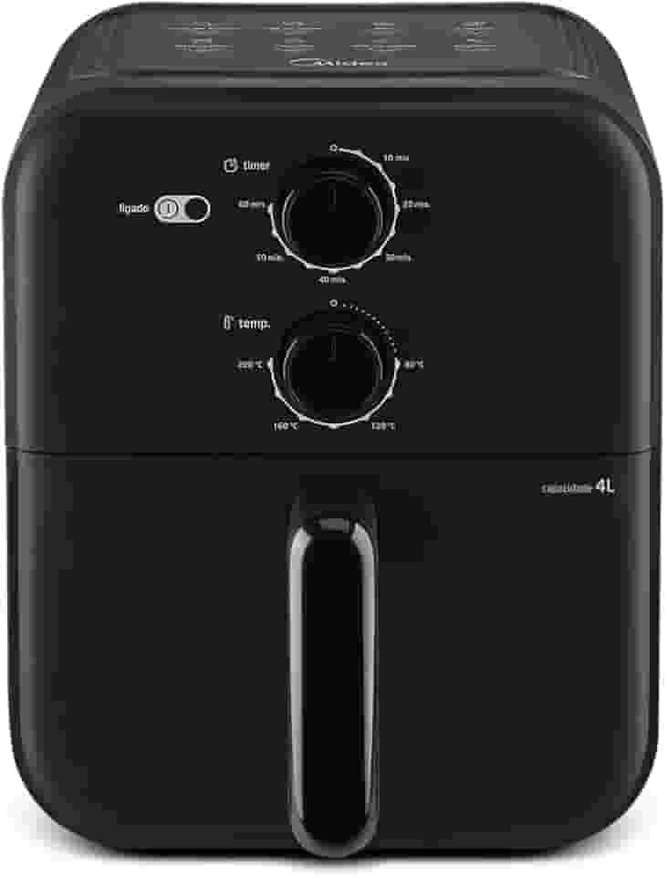 Fritadeira Sem Óleo Capacidade de 4L, Midea, 1400 W, Aquece Em 10-60 min 80℃ a 200 ℃, Air Fryer Com Fluxo de Ar de 360°, Fritadeira Eletrica, Design Compacto, Preto, 110V, MAF400P0APK