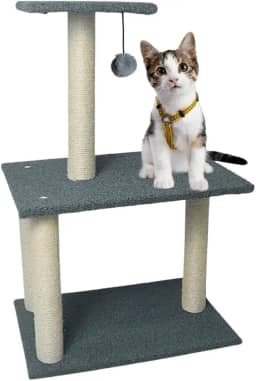 Torre Arranhador Para Gato Sisal Com Brinquedo 3 Andares Resistente Premium (CINZA)