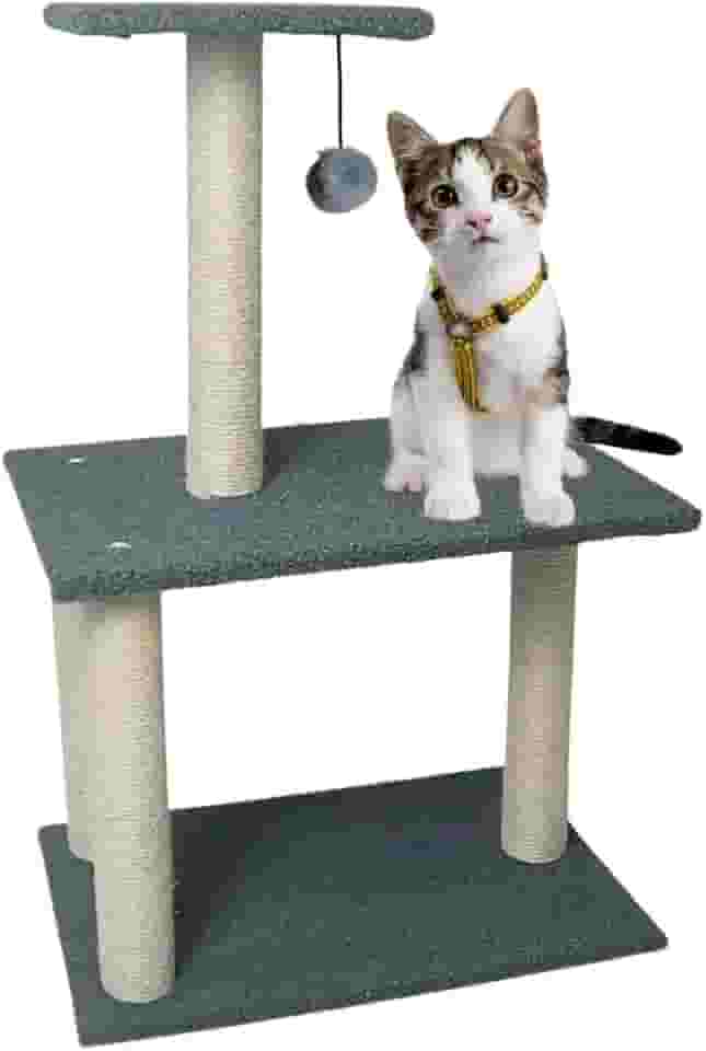 Torre Arranhador Para Gato Sisal Com Brinquedo 3 Andares Resistente Premium (CINZA)