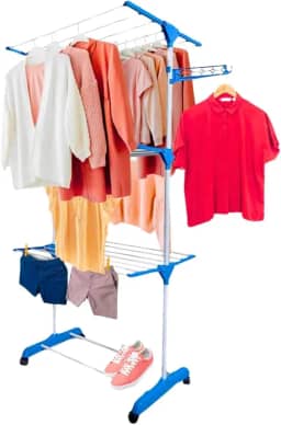 Varal de Chão Dobrável com Rodinhas, 3 Andares Reforçados e Retráteis, Suporta Até 30 Kg - Ideal para Secagem Rápida