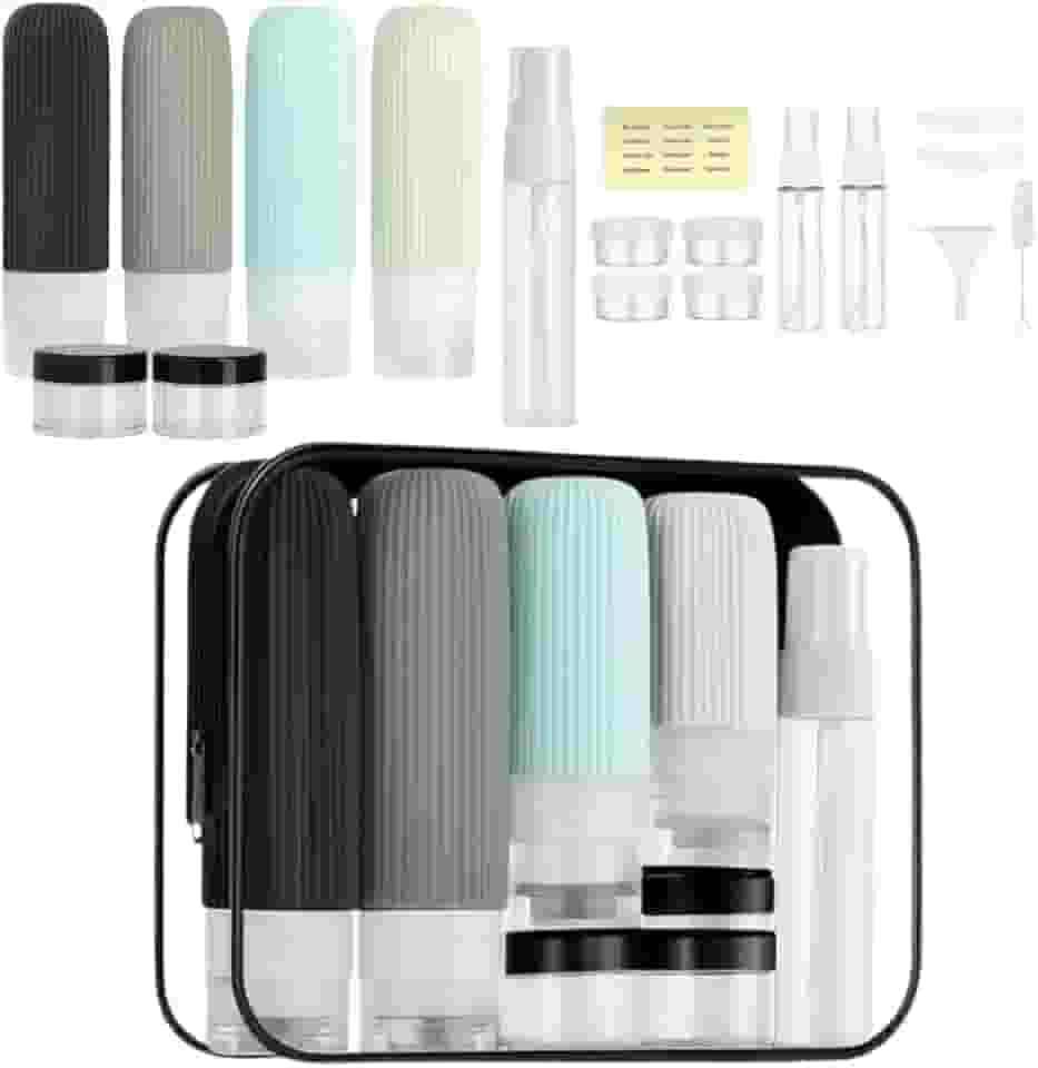 Kit para viagem luxo 17 Peças organizador mala Frascos potes necessaire silicone creme dispenser shampoo (Preto)