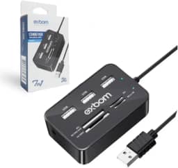 HUB 7 em 1 com 3 Portas USB 2.0 Extensor e Leitor de Cartão de Memória MS/MS PRO DUO/SD/MMC/Micro SD / M2 EXBOM UH-R230
