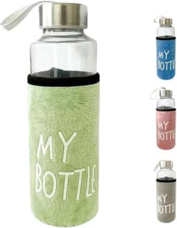 Garrafa Squeeze de Vidro Com Luva Protetora 400ml Academia Caminhada (Verde)