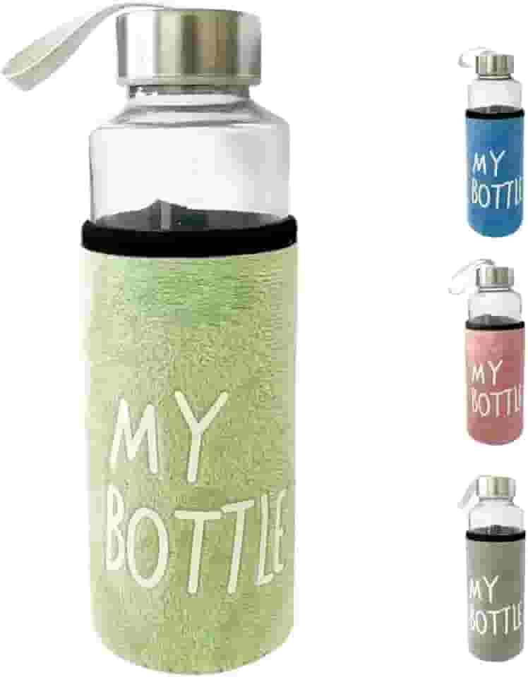 Garrafa Squeeze de Vidro Com Luva Protetora 400ml Academia Caminhada (Verde)