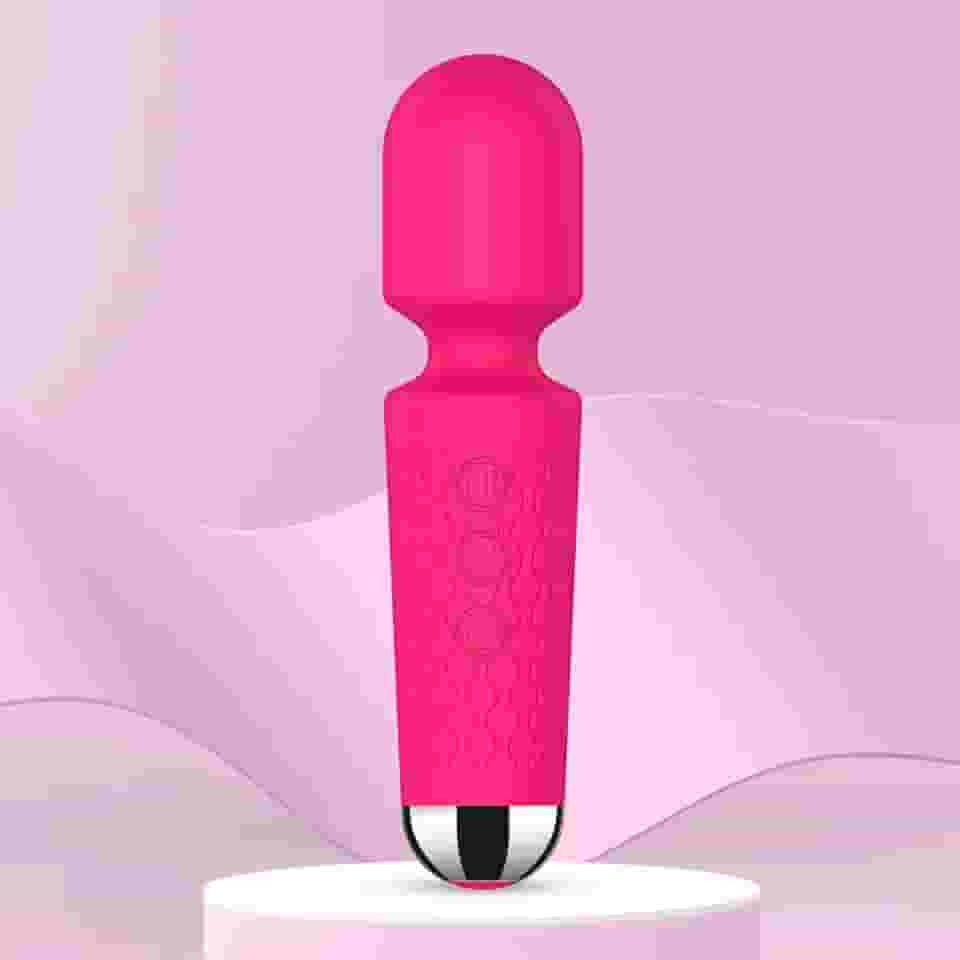 Massageador pessoal de varinha – 20 padrões e 8 velocidades – Mini vibração mágica e massagem nas costas – Masculino e feminino – Perfeito para alívio de tensão, músculo, dor, recuperação – Rosa