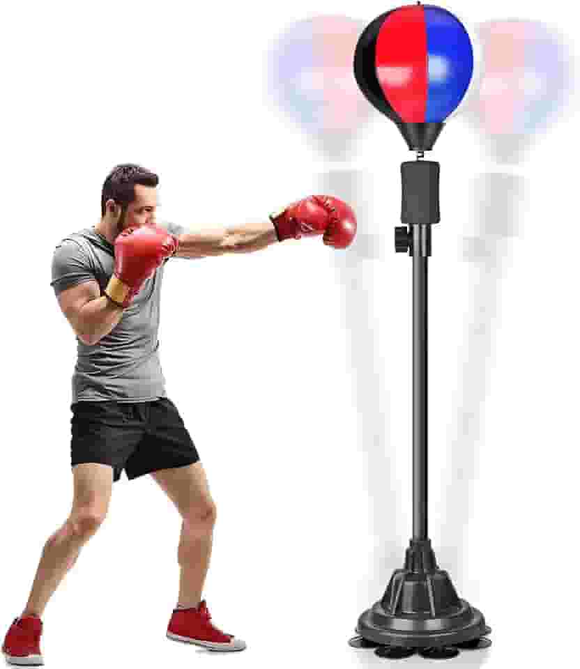 Saco de Pancadas de Pé para Adultos, Bola de Boxe para Treino com Saco, Barra Giratória de Boxe Ajustável em Altura