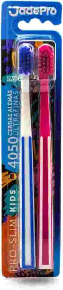 Escova de Dente Infantil Pro Slim Kids 4050 Cerdas Ultra finas kit 2un JadePro (Branca/Rosa)