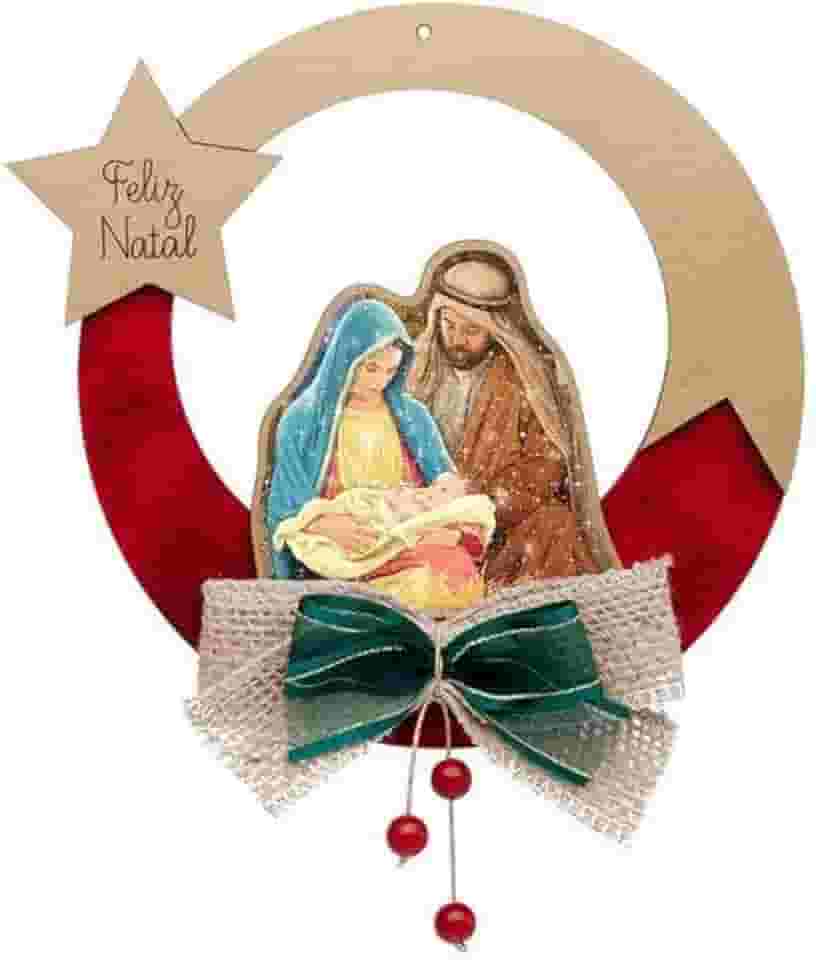 Guirlanda de Natal Sagrada Família Presépio Dourada