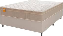 Cama Box Casal Colchão Molas Qatar 138x188x60cm Bege/Branco Inducol - Suporta Até 200 Kg Por Pessoa