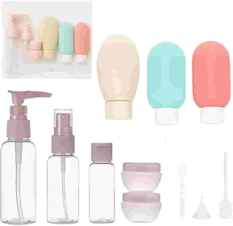 Kit Premium de Viagem com Frascos, Para Mala, Recarregavel de Shampoo, Condicionador, Sabonete Liquido, Creme, Alcool em Gel, Maquiagem - Modelo Anac