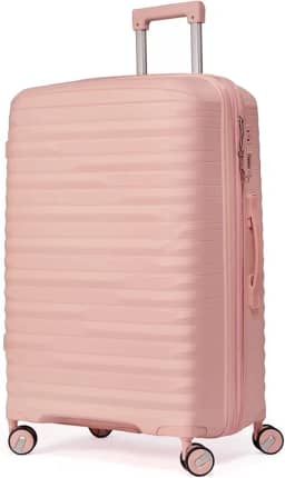 Mala De Viagem Grande Expansível 32Kg Polipropileno 8 Rodas 360 Giratória Para Despachar Rígida Leve Tamanho G Viagem Internacional Resistente (ROSA CLARO, Grande)