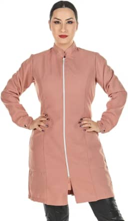 Jaleco Feminino Oxford Zíper Manga Longa Preto