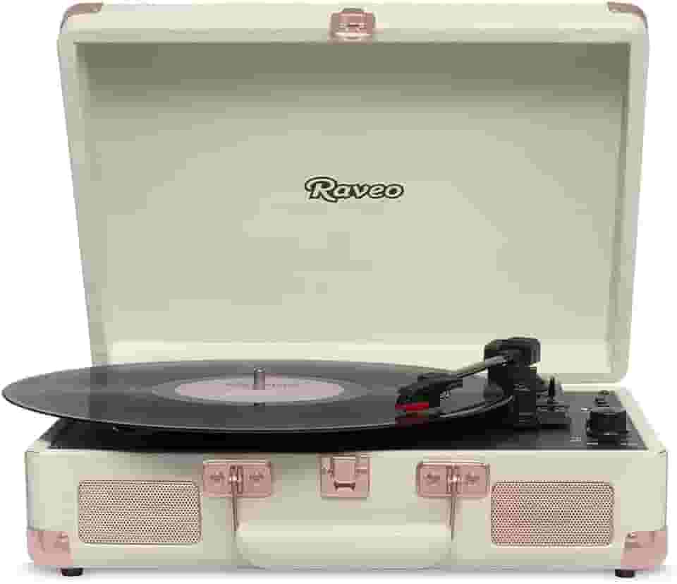 Raveo Vitrola Sonetto Rose Gold com Conexão Bluetooth, USB Reproduz e Grava, Radio FM, Saída Auxiliar e Bivolt