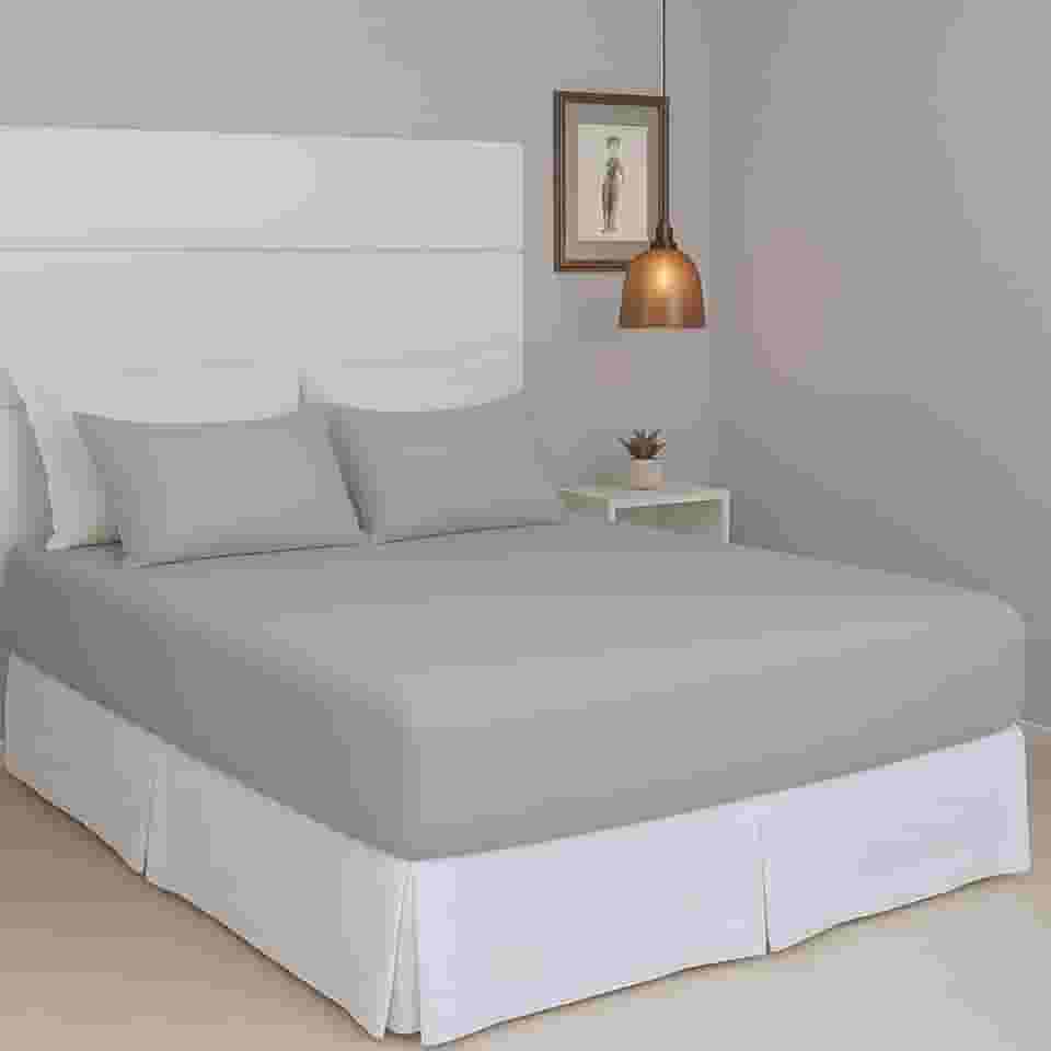 Jogo de Lençol Queen Malha 100% Algodão Liso com Elástico 3 peças Toque Macio Top (Cinza)