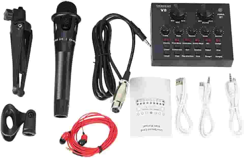 E300 Microfone Condensador Para Gravação Ao Vivo Soundcard Set, Para Streaming, Karaokê e Gravação em Celular, PC e Tablet - Som Profissional e Custo-Benefício