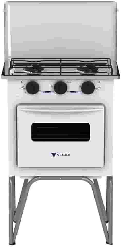 Fogão Portátil 2 Bocas Venax Gemini Tampa de Metal Gas Glp Branco