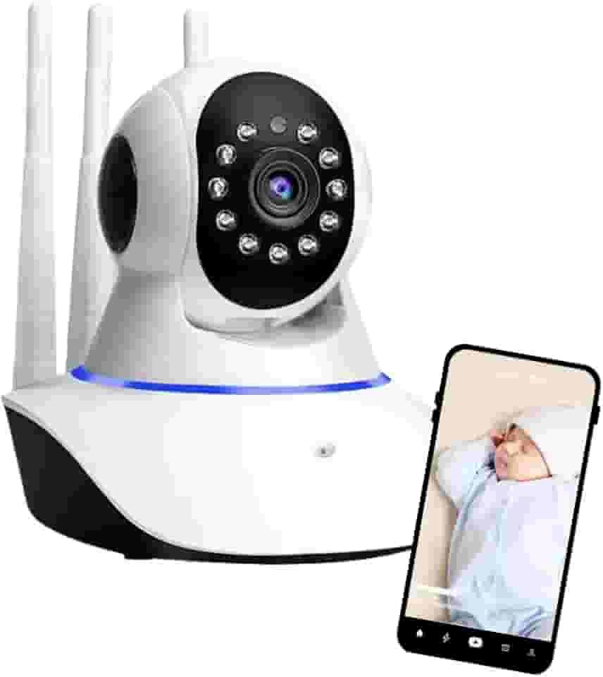 Câmera Babá Eletrônica Full HD 1080p Wifi 360° com Visão Noturna, Microfone, Áudio Bidirecional, 3 Antenas, Sensor de Movimento de Bebês, Pets e Segurança Residencial