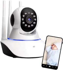 Câmera Babá Eletrônica Full HD 1080p Wifi 360° com Visão Noturna, Microfone, Áudio Bidirecional, 3 Antenas, Sensor de Movimento de Bebês, Pets e Segurança Residencial
