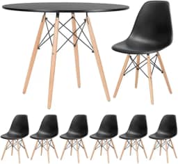 Loft7, Kit - Mesa redonda Eames 100 cm preto + 6 cadeiras Eiffel Dsw Preto