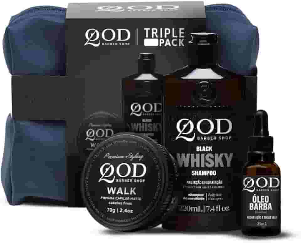 QOD Barber Shop - Kit Triple Pack - Pomada Capilar Walk 70g + Shampoo Whisky 220ml + Óleo Hidratante para Barba 25ml