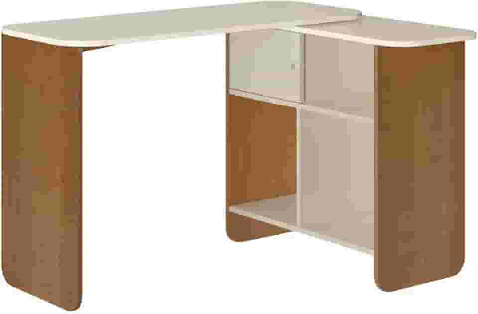 Escrivaninha em L, reta ou fechada Tampo com rotação 4 nichos NOMAD Cor Cinamomo/Off White - Artely