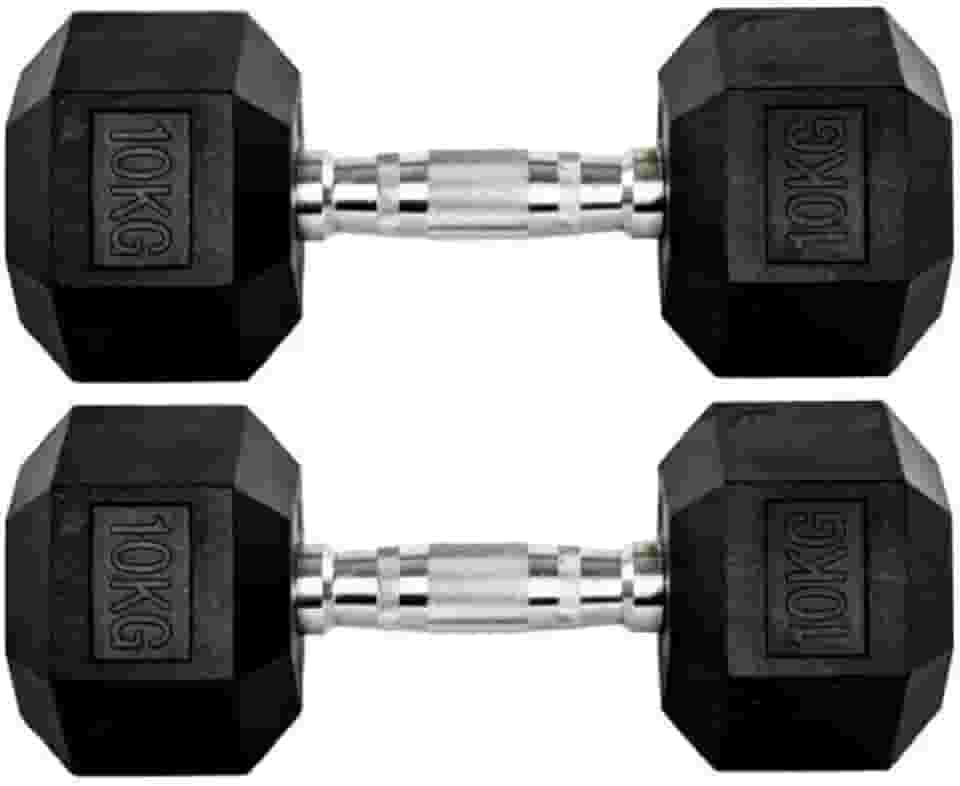 Par Halteres 10kg + 10kg Dumbbell Sextavado Emborrachado Pegada Cromada Gallant (gdb10f3b-pt)