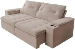 Sofá Retrátil e Reclinável 4 Lugares 2,52m c/Porta Copos Entrada USB Veludo San Diego