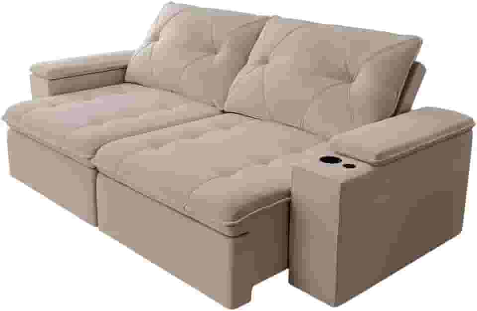 Sofá Retrátil e Reclinável 4 Lugares 2,52m c/Porta Copos Entrada USB Veludo San Diego