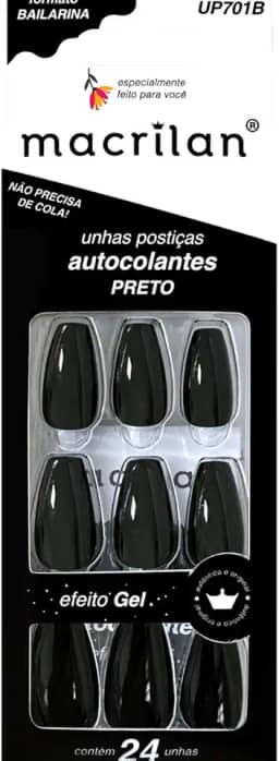 Macrilan Unhas Postiças Formato Bailarina Com Adesivo - Preto - Plástico Abs Up701B -