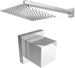 Ducha Para Piscina 30x30 Inox 304 1 Acabamento Padrão Deca Todo de Metal Chuveiro Área Externa Design Quadrado Cromado Quintal de Parede Água Fria Lazer ao Ar Livre