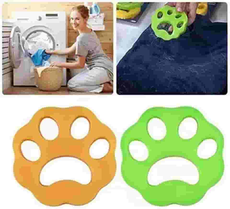 Kit 2 Removedor de Pelos para Roupas Máquina de Lavar e Secar Pet Cães Gatos – Reutilizável Lavável Anti-Pelo Casaco Sofá Cama Tapete Roupa – Formato Patinha TPR Premium