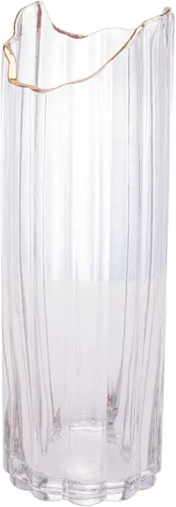 WOLFF - Vaso de Vidro Com Borda Dourada - 10cm x 30cm - Transparente - Decoração - Mesa Posta - Vasos Decorativos