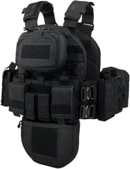 YAKEDA Colete tático de treinamento com sistema PALS – Tiras ajustáveis com vários bolsos, fivela de liberação rápida para caça