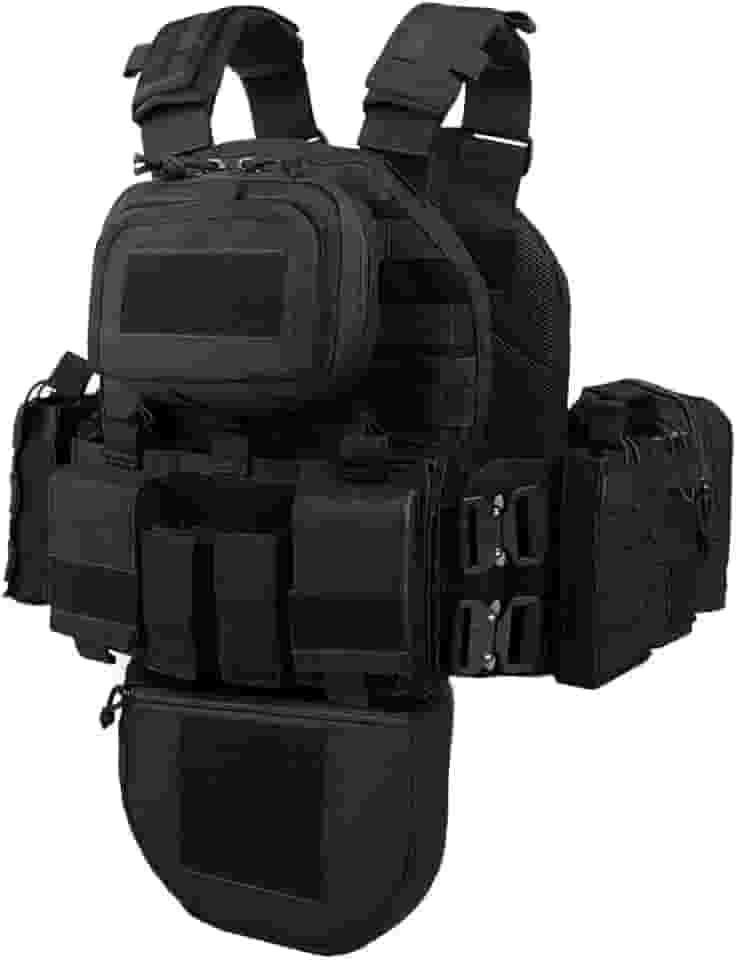 YAKEDA Colete tático de treinamento com sistema PALS – Tiras ajustáveis com vários bolsos, fivela de liberação rápida para caça