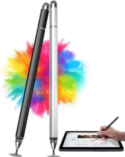 Caneta Stylus Capacitiva 2 em 1 Universal Para Telas Touch Tablets, smartphones e notebooks compatível com Apple, Samsung, Xiaomi, Motorola Sem Bateria, Sem Bluetooth Alta Precisão (PRETO)