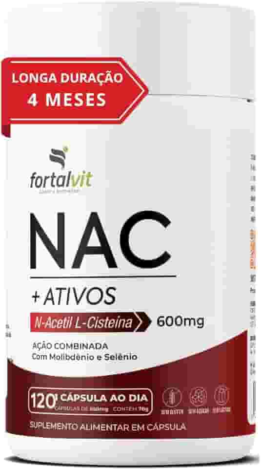 NAC 600mg 120 Cápsulas 4 Meses de Uso, Longa Duração 2x Mais, com Molibdênio e Selênio, Fortalvit