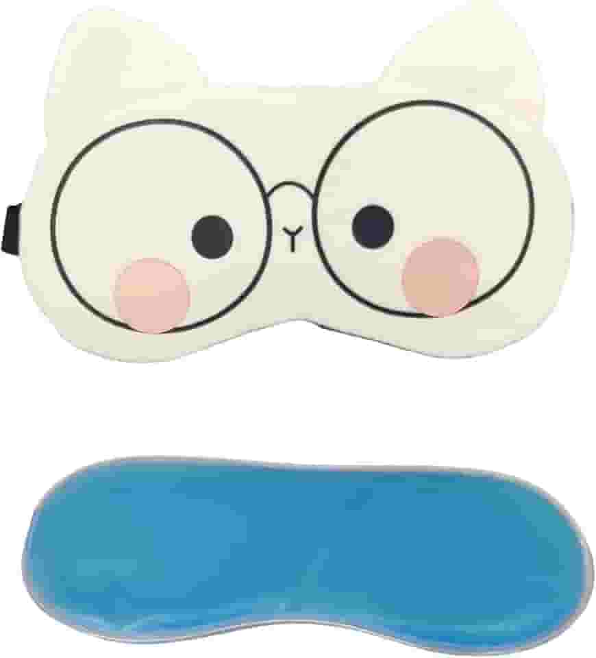 Máscaras de Dormir Relaxante para os Olhos com Gel Térmico para Compressa Fria e Quente Reduz Olheiras Gatinho Rosa Laço Cansaço (Branco Óculos MSK-05)