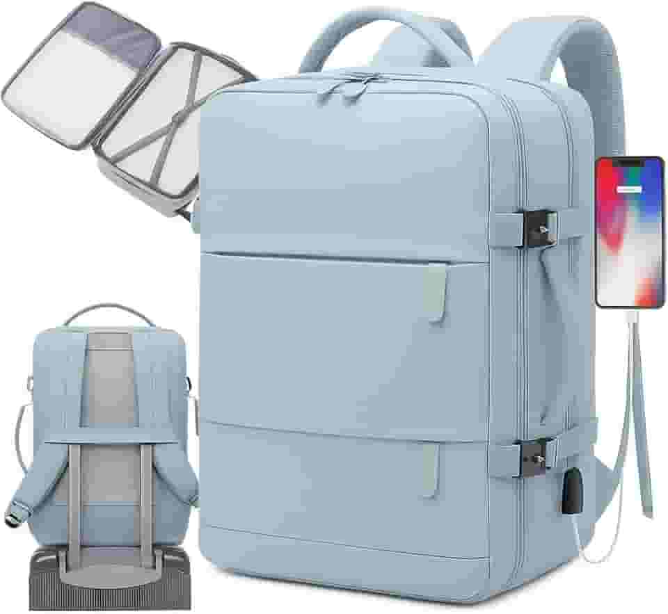 Mochila de viagem grande para mulheres e homens, mochila de mão, mochila de caminhada, Compartimento para Notebook, Sapatos e Entrada USB, para viagens, Cinza, 25L, Mochilas de viagem