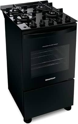 Fogão de Piso Brastemp 4 Bocas com mesa de vidro e grades duplas de ferro fundido Preto - BFO4VAE - Bivolt